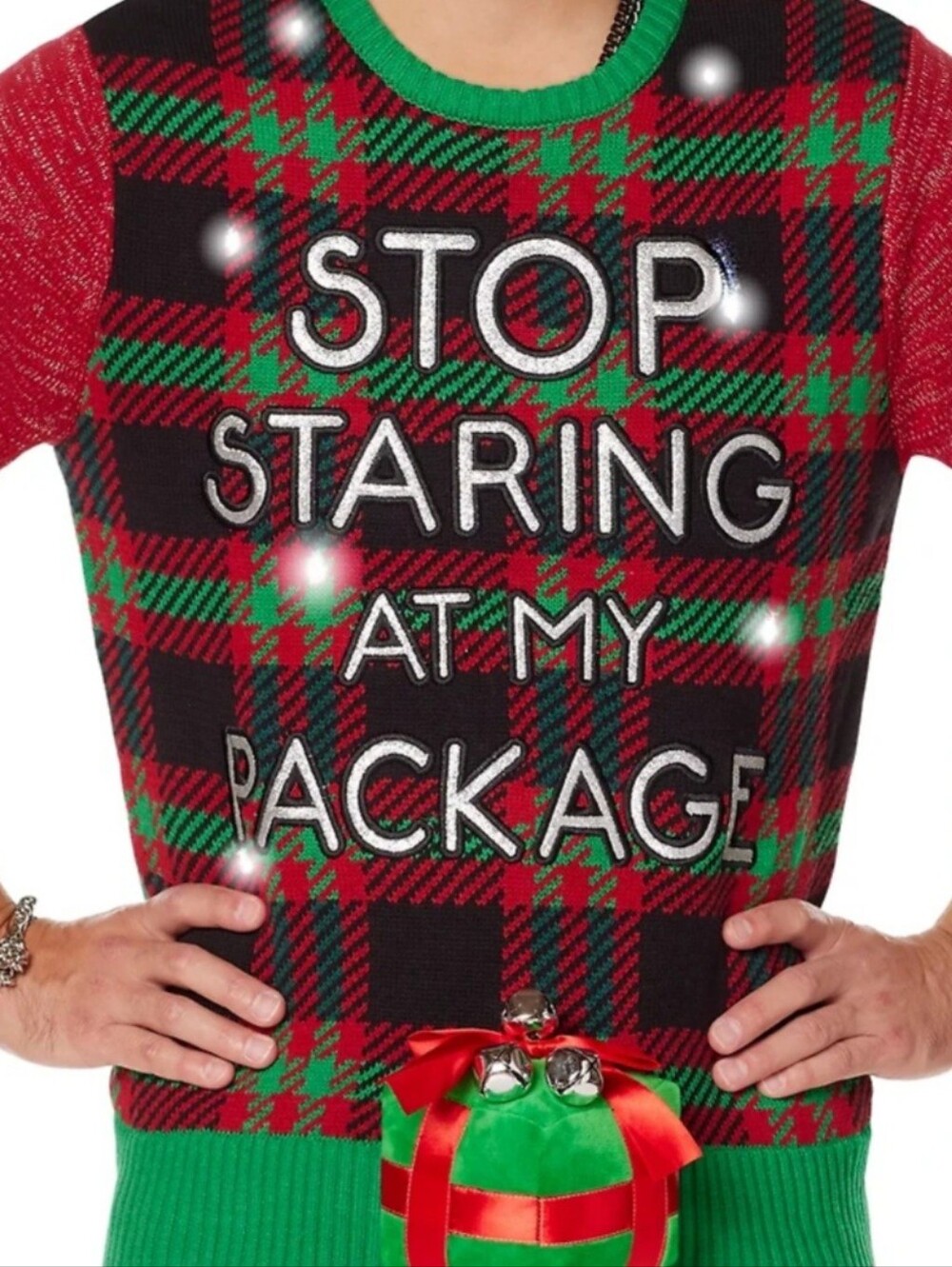 Spencer's Red And Green Plaid Holiday Sweater Size L Lights Up
